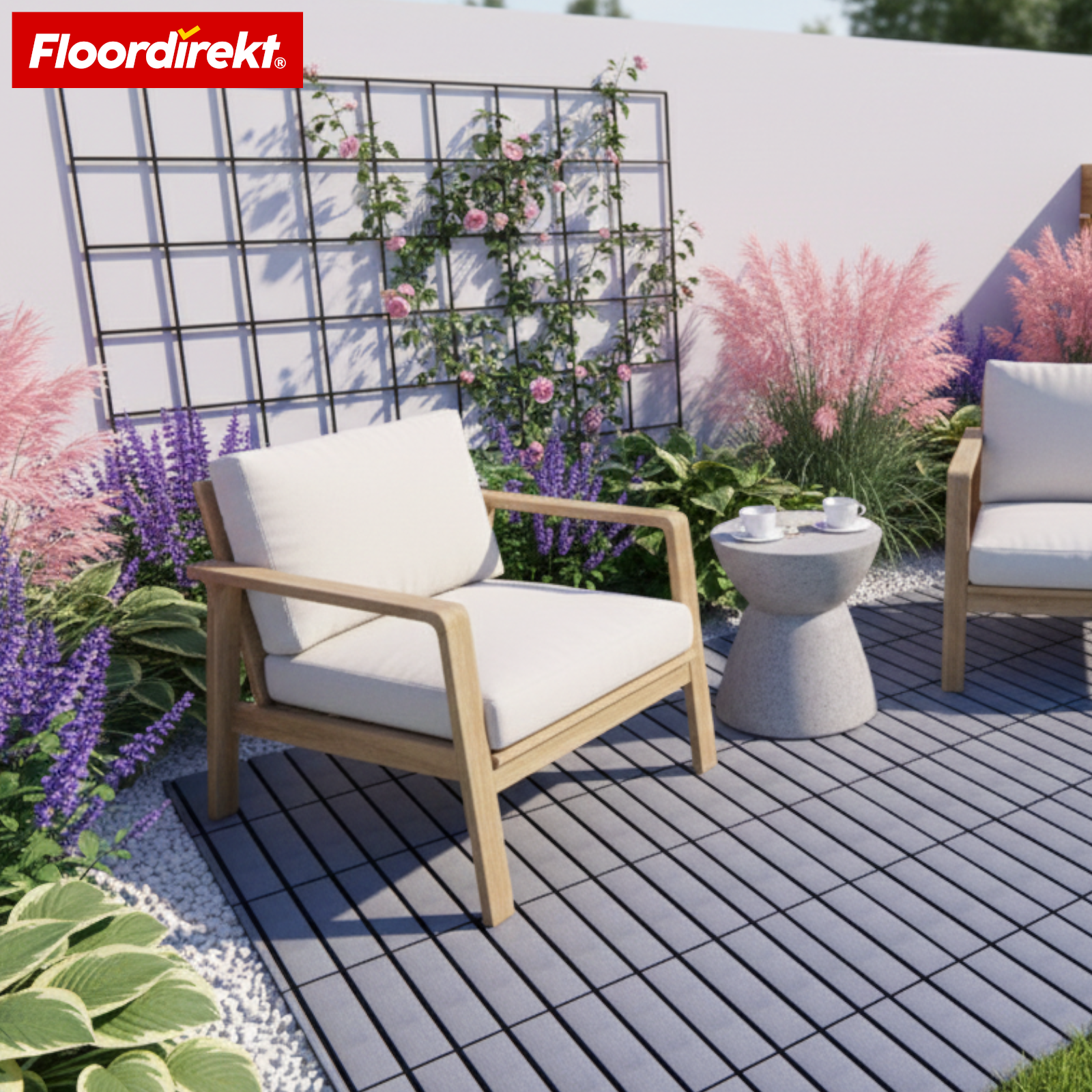 Terrassenfliesen | Elyse | Grau | 30x30 cm Klickfliesen aus Polypropylen | Wetterfest, pflegeleicht & einfach verlegbar