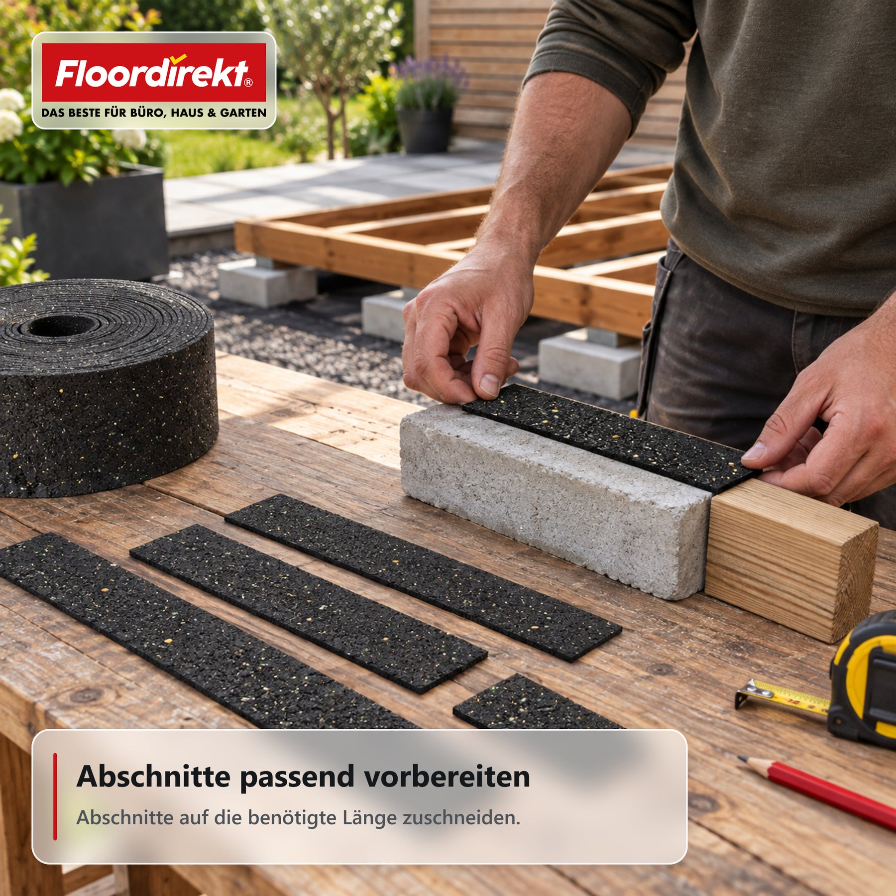 Terrassenpad auf Rolle | Bautenschutz aus Gummigranulat | 8 cm breit & 5 mm stark | 5–30 m