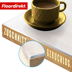 Tischfolie | Neo Milky | Halbtransparente Tischschutzfolie in Milchweiß mit abgeschrägter Kante auf Maß