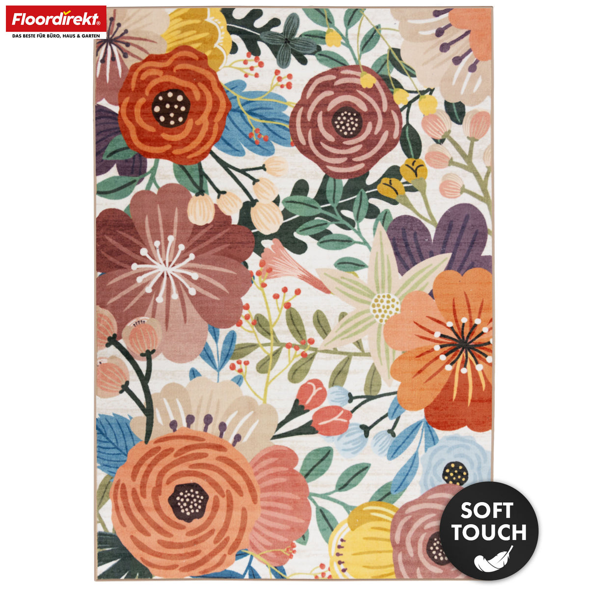Wohnteppich | Fleur | Moderner Teppich mit farbenfrohem Blumen-Design | Rutschfest, strapazierfähig & pflegeleicht | Verschiedene Größen verfügbar